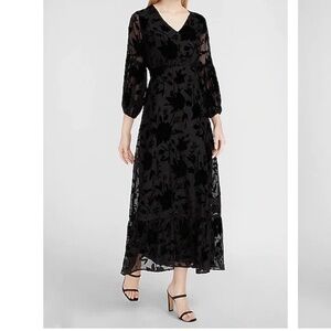 Express Velvet Burnout Black Floral Maxi Dress. Size Small